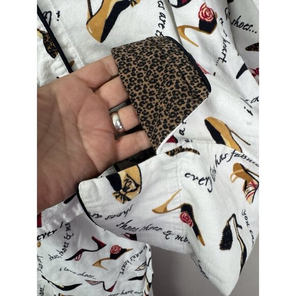 Delicates Designer Shoe Flannel M Pajama Set Red Leopard Nova Check Mobwife - Picture 7 of 16